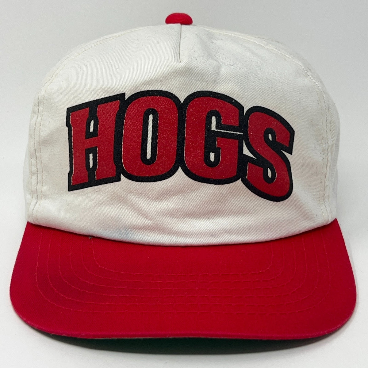 Vintage Arkansas Razorbacks Cap in White and Red with Bold Hogs Logo on Front