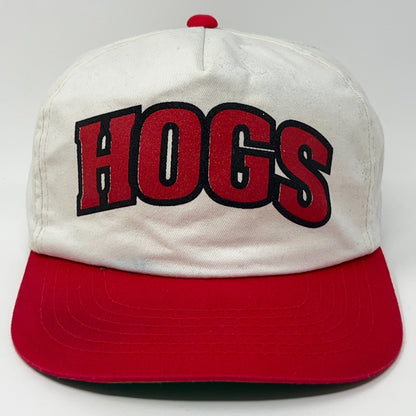 Vintage Arkansas Razorbacks Cap in White and Red with Bold Hogs Logo on Front