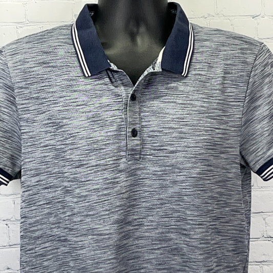 Armani Exchange Men's Polo in Navy with Striped Collar, Front View, Regular Fit