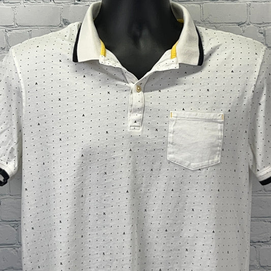 Armani Exchange White Polo Shirt with Pattern, Front View, Short Sleeves and Chest Pocket