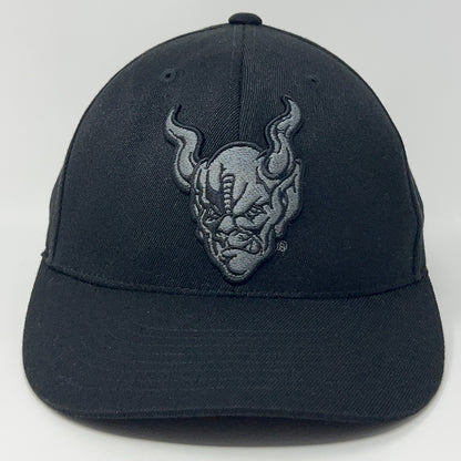 Black 210 Fitted Cap featuring 3D Arrogant Bastard Ale Logo on Front for Stylish Beer Fans