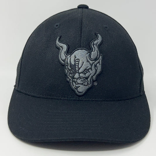 Black 210 Fitted Cap featuring 3D Arrogant Bastard Ale Logo on Front for Stylish Beer Fans