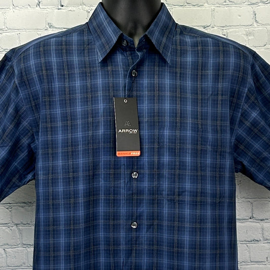 Arrow Men's Blue Checkered Shirt in Large Size, Front View with Tag