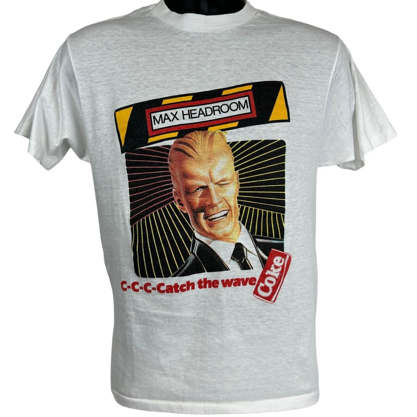 Vintage Max Headroom Coke T Shirt Mens Small Coca Cola Soda 80s USA Made White