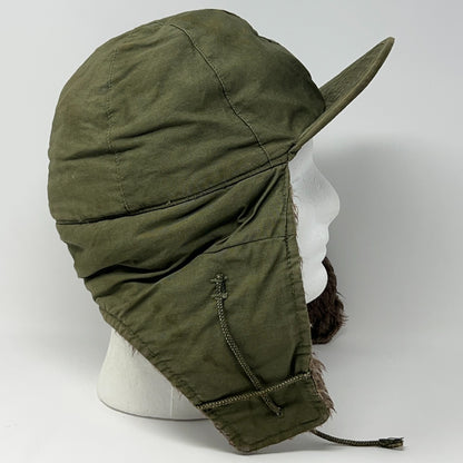 Vintage 1950s US Army M-1951 Field Pile Cap Hat Korean War Olive Green Ear Flaps