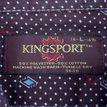 Vintage 70s Kingsport Button Front Shirt Big Collar Disco Polka Dots Red L Large - Neon Vintage