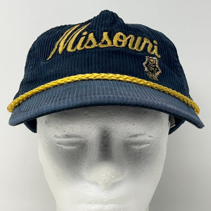 Vintage 90s Missouri Tigers Hat Baseball Cap University Corduroy Snapback Blue
