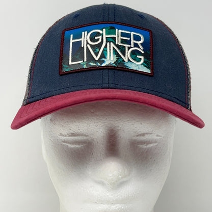 Higher Living Patch Trucker Hat Baseball Cap Prana 6 Panel Mesh Snapback Blue