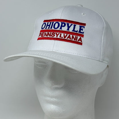 Vintage 90s Ohiopyle Pennsylvania Hat Baseball Cap 3 Bar Line Snapback White