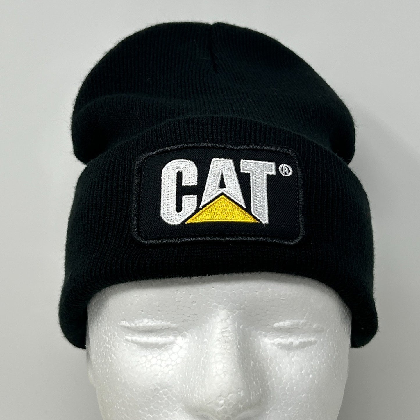 CAT Caterpillar Beanie Winter Hat Toque Flip Cuffed Black Construction Mining