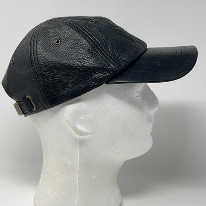 Vintage 90s Wilsons Leather Hat Baseball Cap 6 Panel Strapback Black