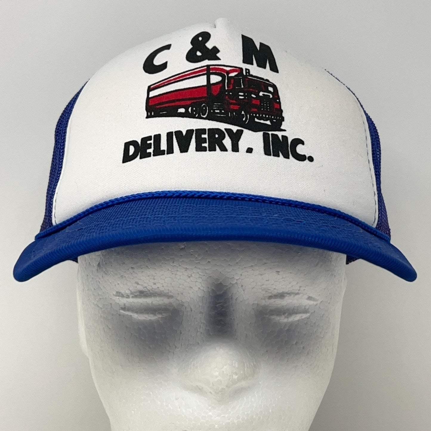 Vintage 80s C&M Delivery Trucker Hat Baseball Cap Trucking Mesh Snapback Blue