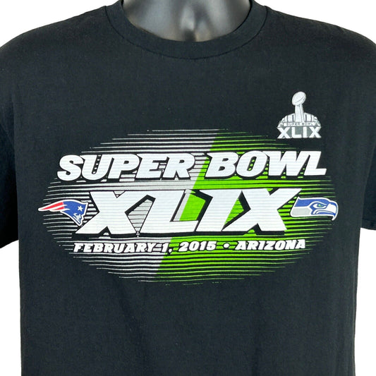 Super Bowl XLIX Camiseta NFL Fútbol New England Patriots Majestic Negro Medio