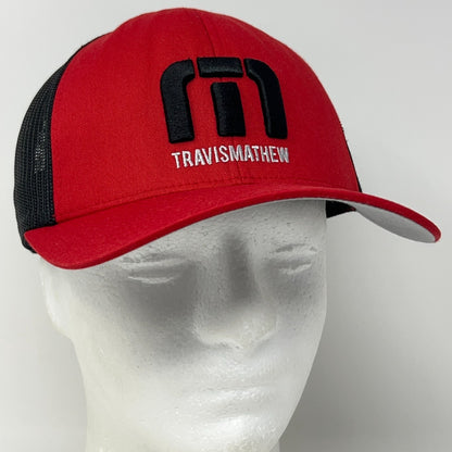 TravisMathew Trucker Hat Snapback Red Black Mesh Golf Baseball Cap Adjustable