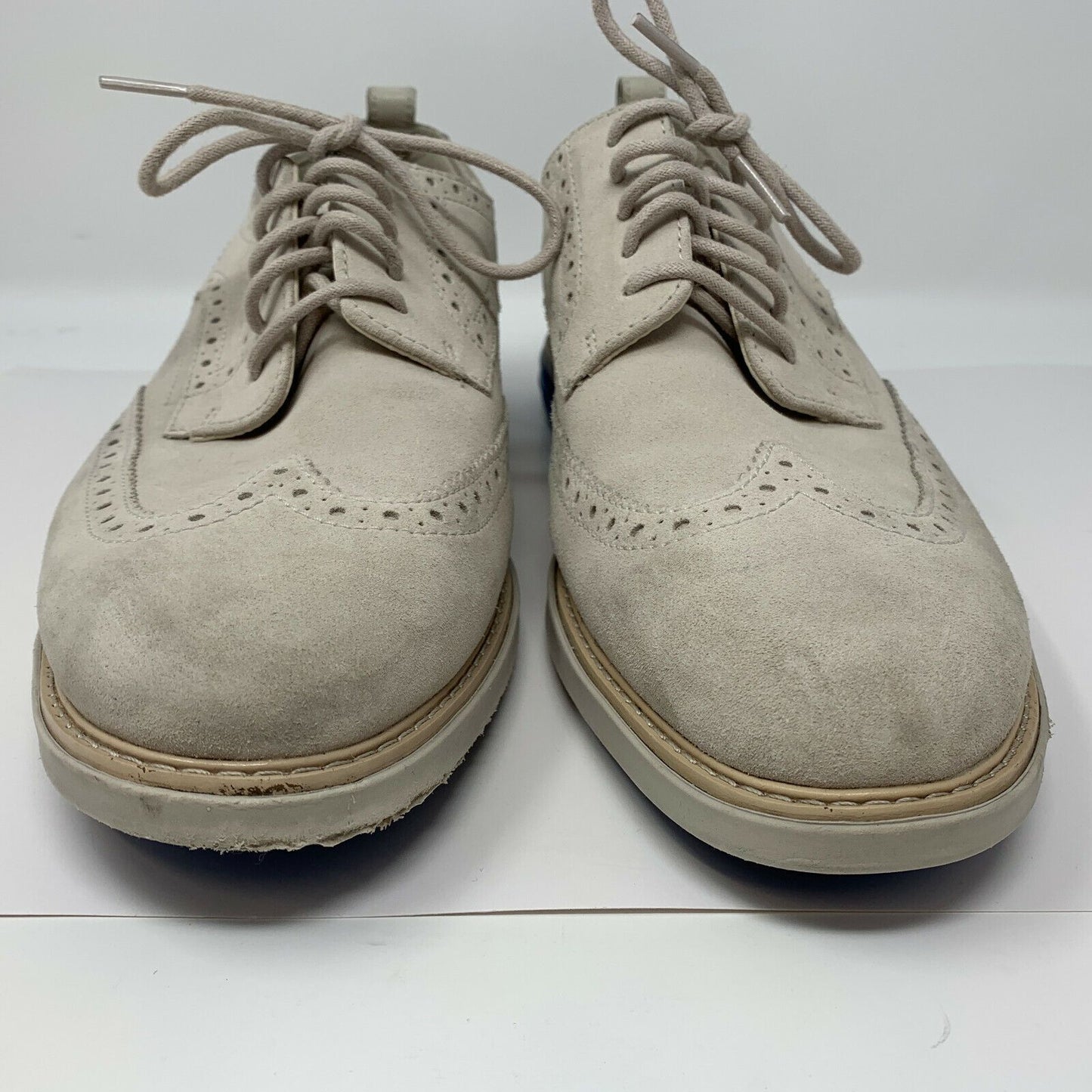 Cole Haan Grand Evolution Mens Wingtip Oxford Shoes C26311 Suede Stone White 10