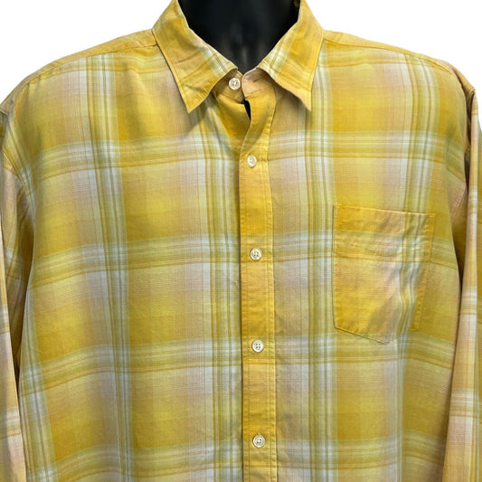 Tommy Bahama Plaid Button Front Shirt Yellow Aloha Hawaiian Long Sleeve XL