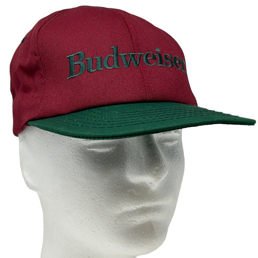 Budweiser Beer Snapback Hat Vintage 90s Red Green Made In USA Baseball Cap