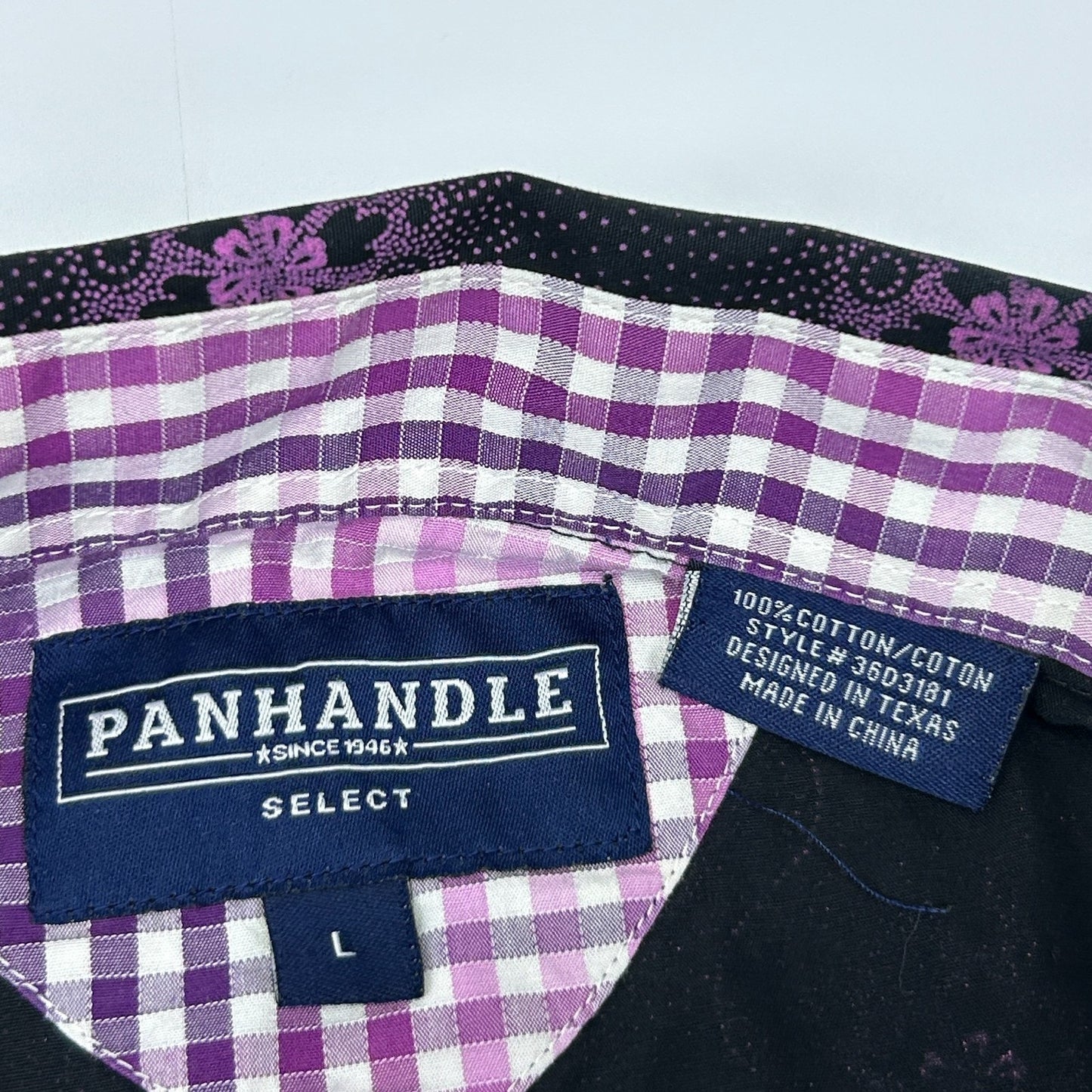 Panhandle Select Button Front Shirt Flip Cuffs Western LS Black Purple L Large