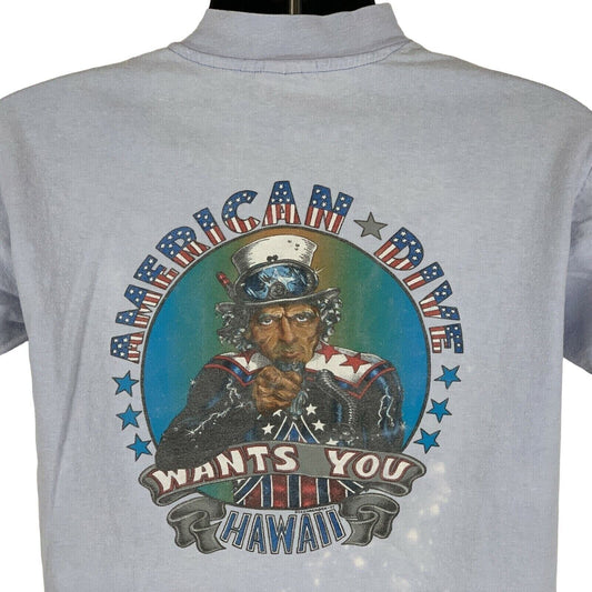 American Dive Oahu Hawaii Vintage 80s T Shirt Medium SCUBA Diving USA Mens Blue
