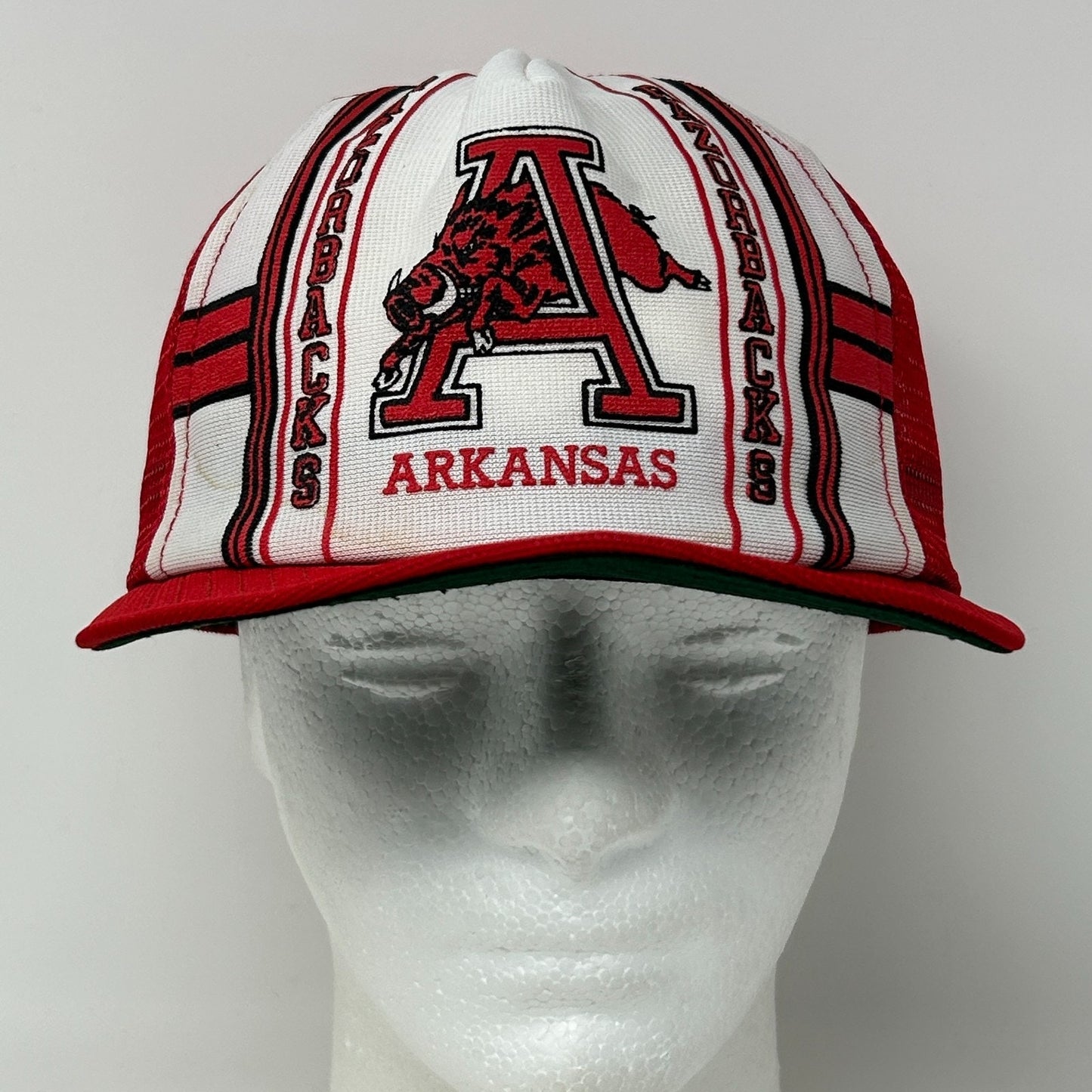 Vintage 80s Arkansas Razorbacks Trucker Hat Baseball Cap Red Hogs Mesh Snapback