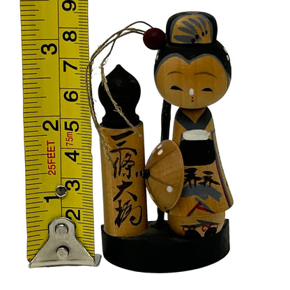 Vintage Japanese Wooden Kokeshi Nodder Doll Bobblehead Folk Art Handmade