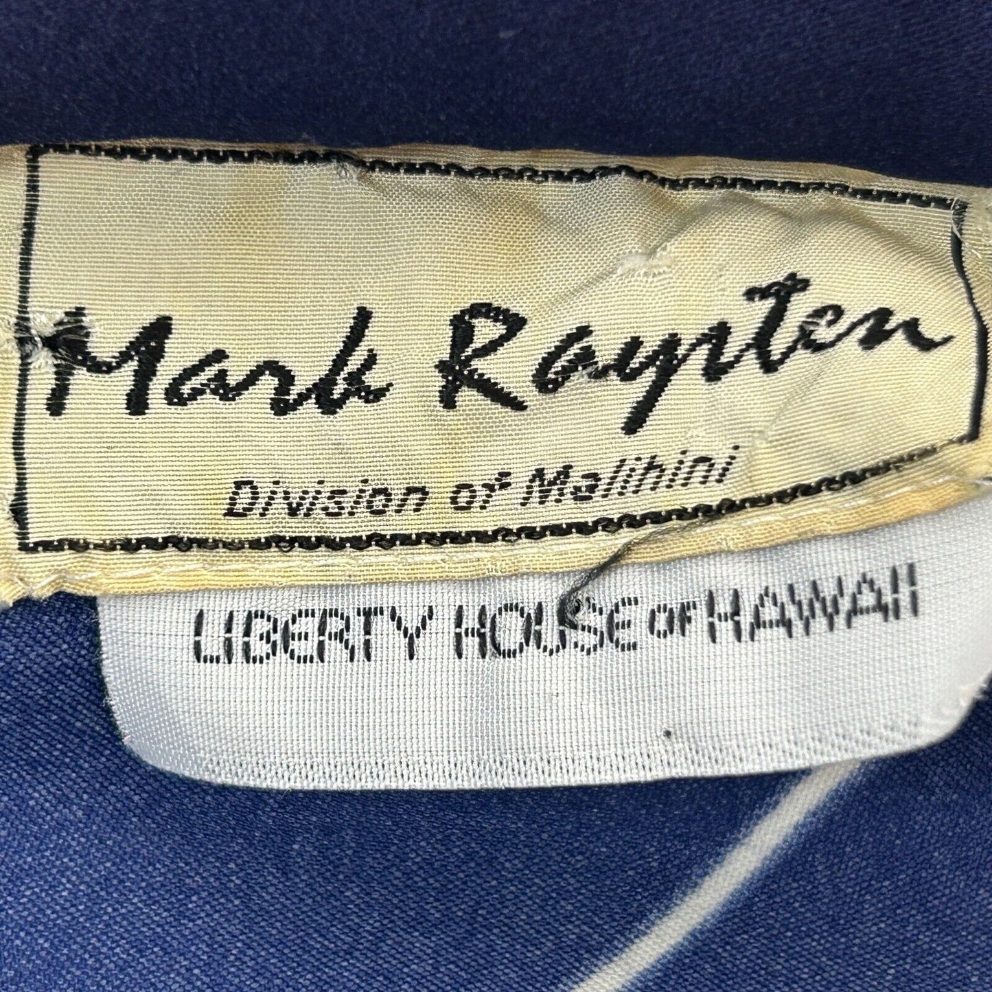 Mark Raysten 复古 60 年代纽扣前开衬衫 中号夏威夷 Malihini 男式 蓝色