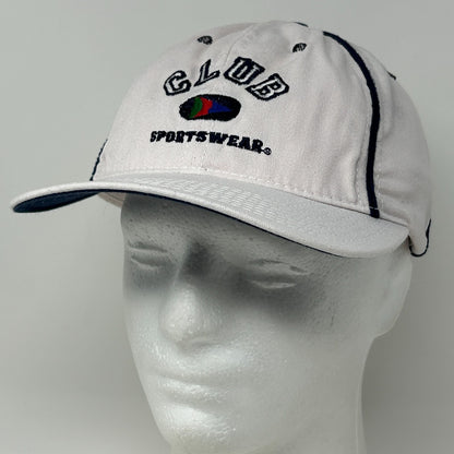 Vintage 80s Club Sportswear Hat Baseball Cap 6 Panel Made In USA Snapback White