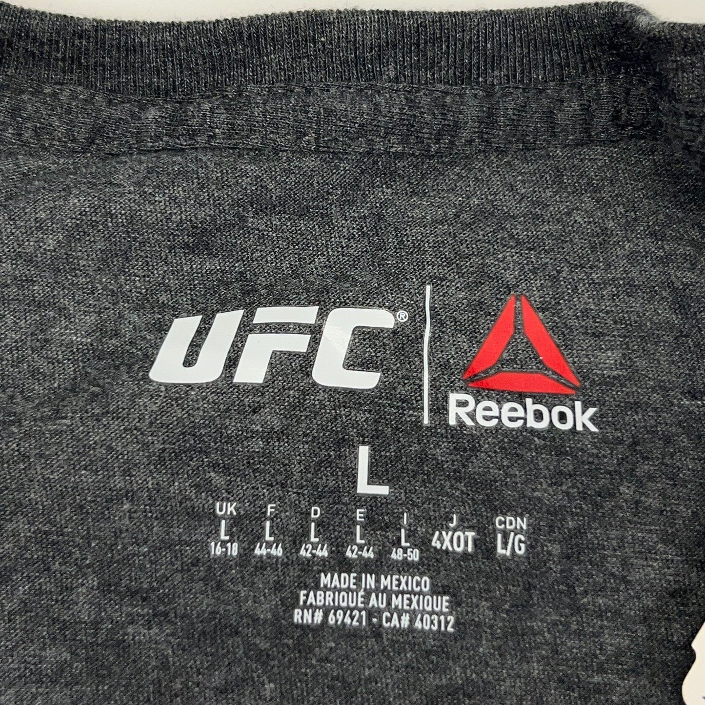 UFC Fight For Yours T Shirt MMA Reebok V Neck Short Sleeve Gray Womens L Large