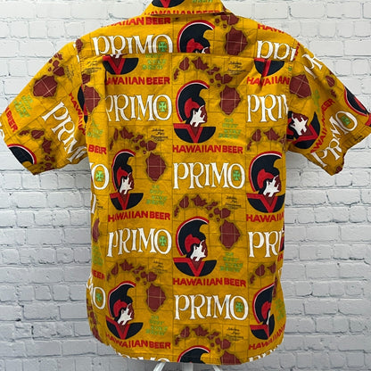 Vintage 70s Primo Hawaiian Beer Button Front Camp Shirt Brewery Yellow L Large
