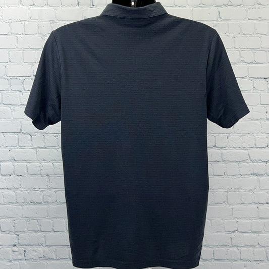 Travis Mathew Bayfront PENTA Polo Shirt Black Striped Short Sleeve Mens L Large