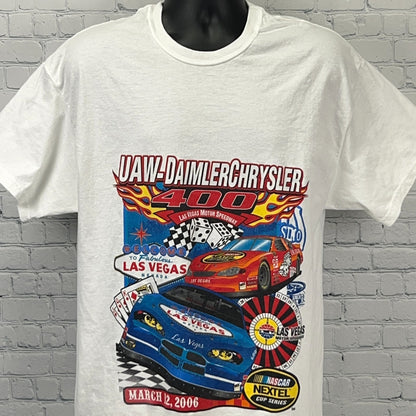 Vintage Y2Ks 2006 NASCAR Las Vegas UAW DaimlerChrysler 400 T Shirt White L Large