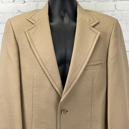Vintage 70s Sport Coat Jacket Beige Wakes British Club Tennis Pockets Mens 36