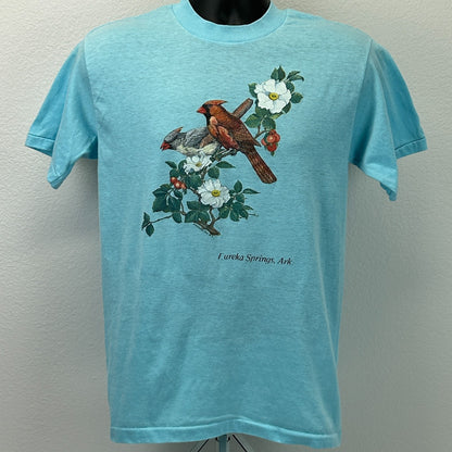 Vintage Northern Cardinal Birds T Shirt Mens M Medium Blue 80s Eureka Springs
