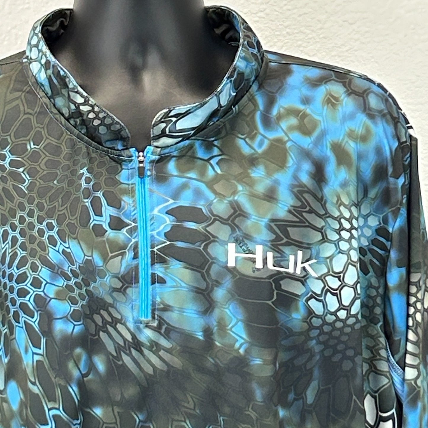 HUK Performance Fishing 1/4 Quarter Zip Shirt Kryptek Neptune Blue Mens 3XL XXXL