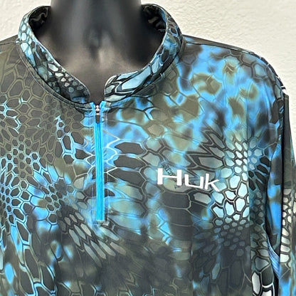 HUK Performance Fishing 1/4 Quarter Zip Shirt Kryptek Neptune Blue Mens 3XL XXXL