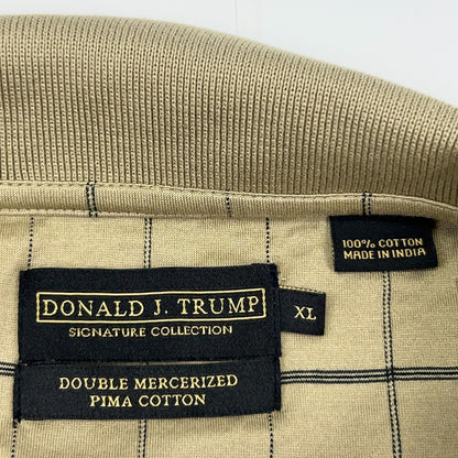 Donald J Trump Signature Collection Golf Polo Shirt Beige Check Mens XL X-Large