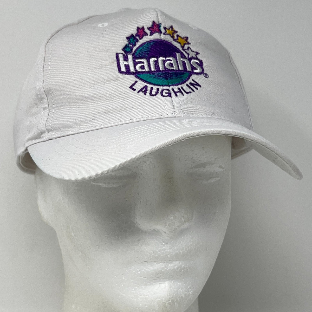 Vintage Harrah's Laughlin Casino Hat Baseball Cap White Snapback Logo Nevada