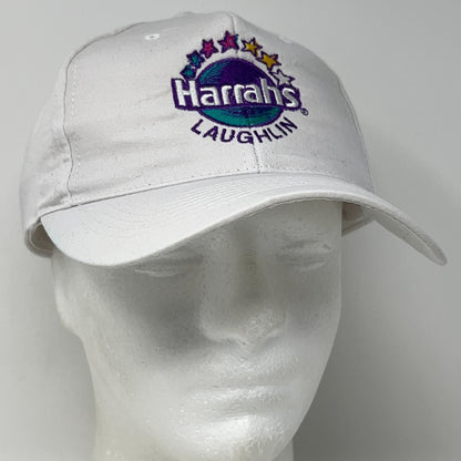 Vintage Harrah's Laughlin Casino Hat Baseball Cap White Snapback Logo Nevada