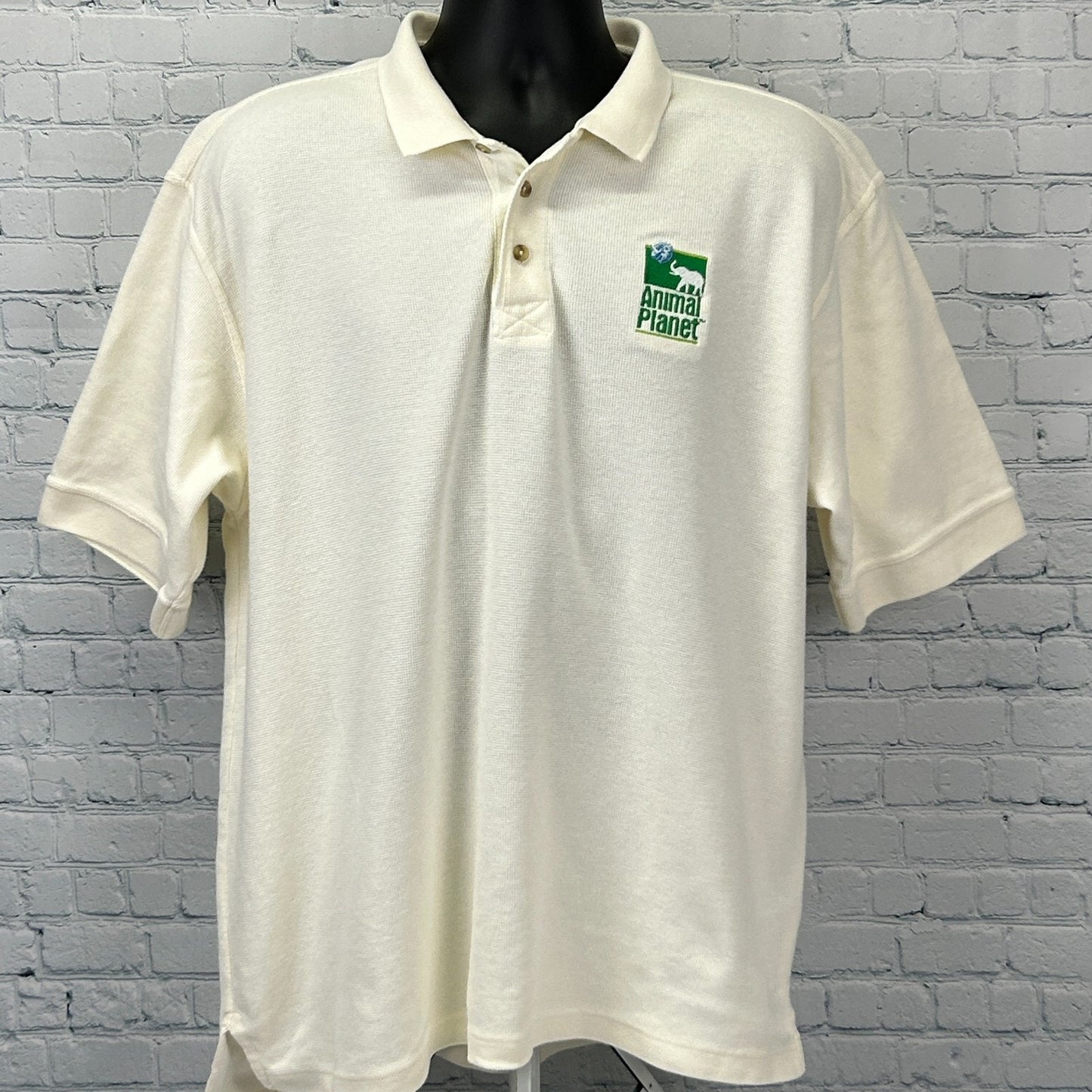 Vintage 90s Animal Planet Channel Logo Polo Shirt Made In USA White XL X-Large