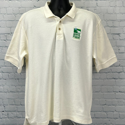 Vintage 90s Animal Planet Channel Logo Polo Shirt Made In USA White XL X-Large