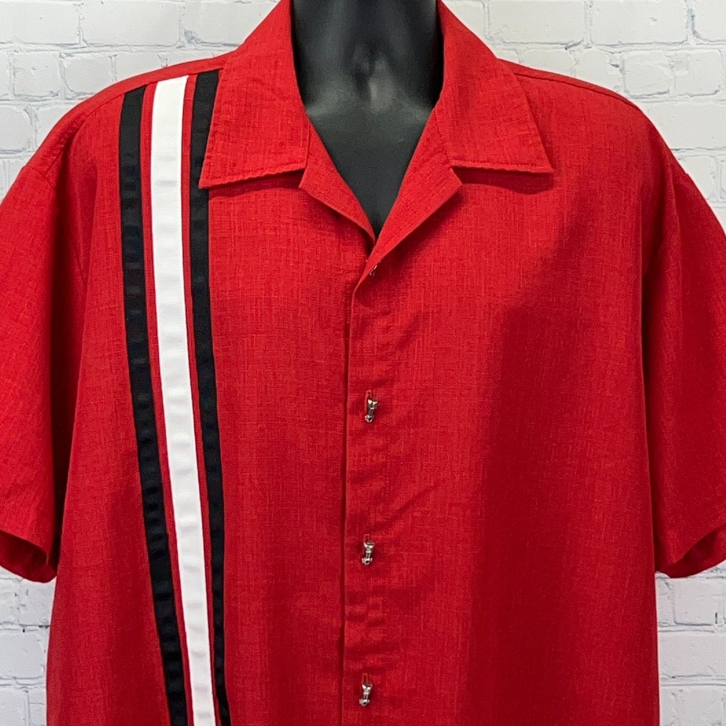 Steady Piston Buttons Bowling Shirt Button Front Rockabilly Hot Rod Red 2XL XXL