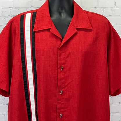 Steady Piston Buttons Bowling Shirt Button Front Rockabilly Hot Rod Red 2XL XXL