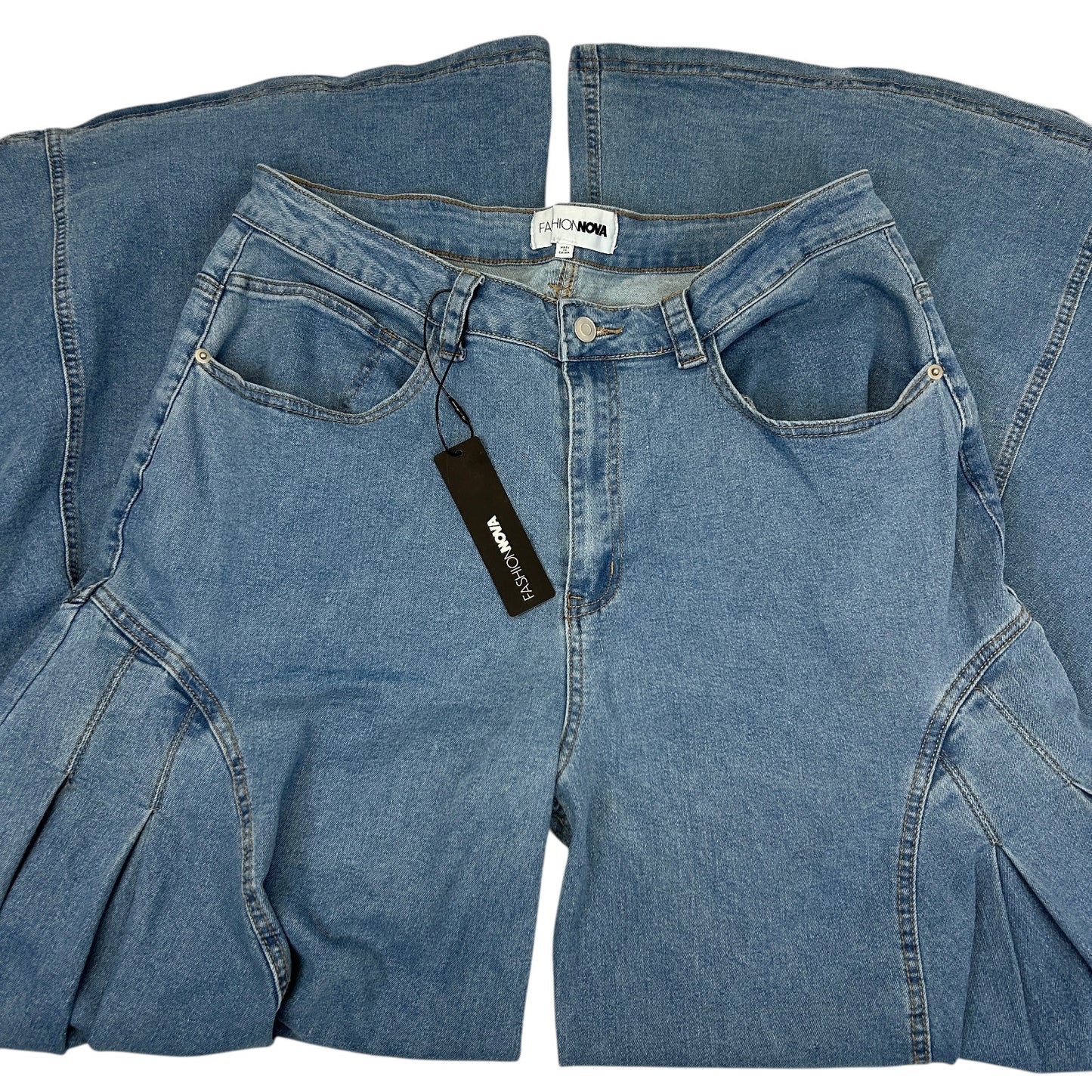 Fashion Nova Kalinda Extreme Wide Leg Jeans Stretch Denim Blue Womens 16 Plus - Neon Vintage