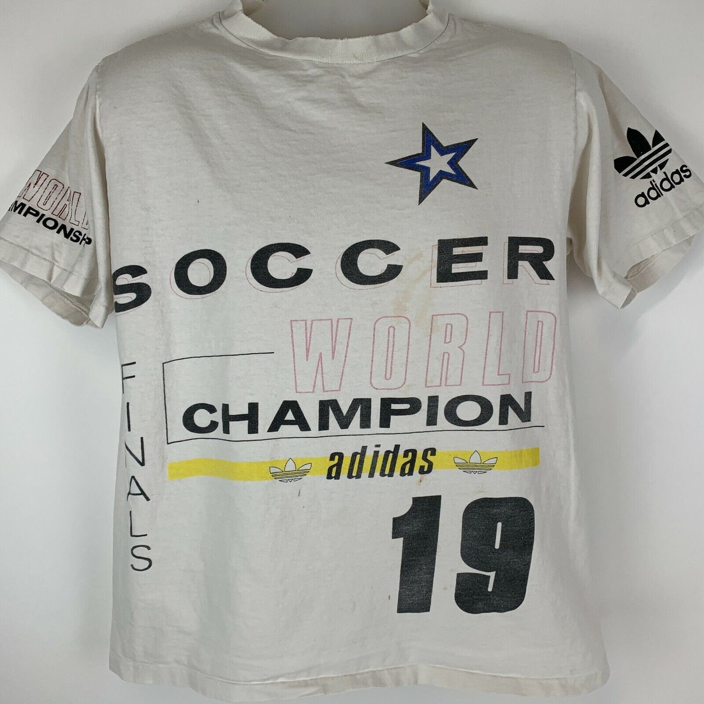 Distressed Adidas 1994 World Cup Vintage 90s T Shirt Medium Soccer Mens White