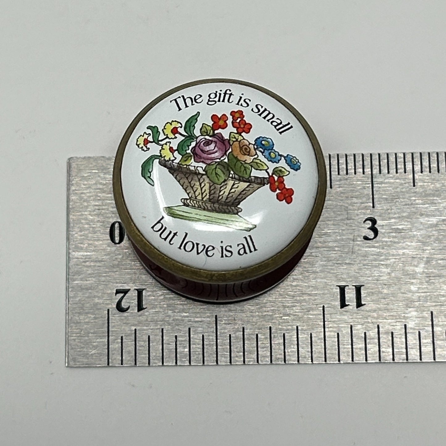 Vintage Halcyon Days Enamel Screw Top Jar "The Gift Is Small" Bilston England