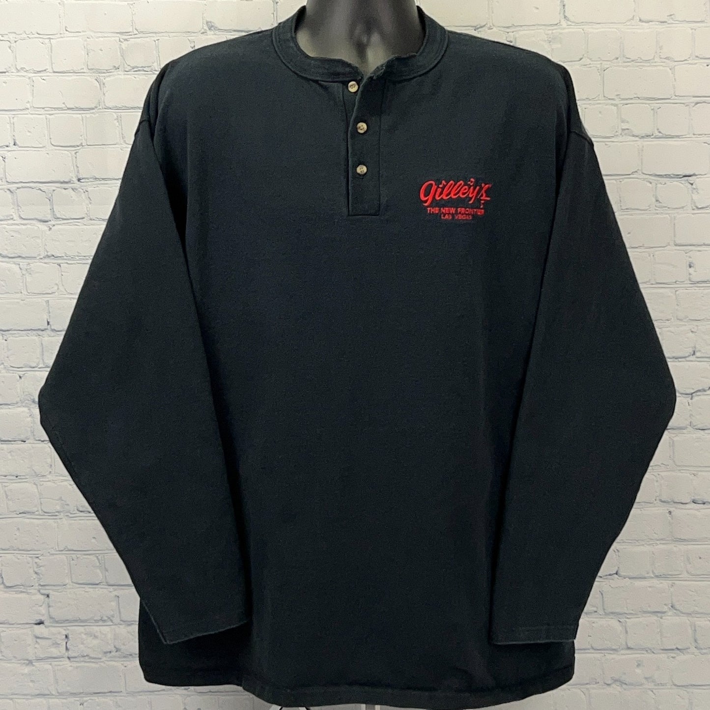 Vintage 90s Gilleys Saloon Las Vegas Henley T Shirt New Frontier Black 2XL XXL