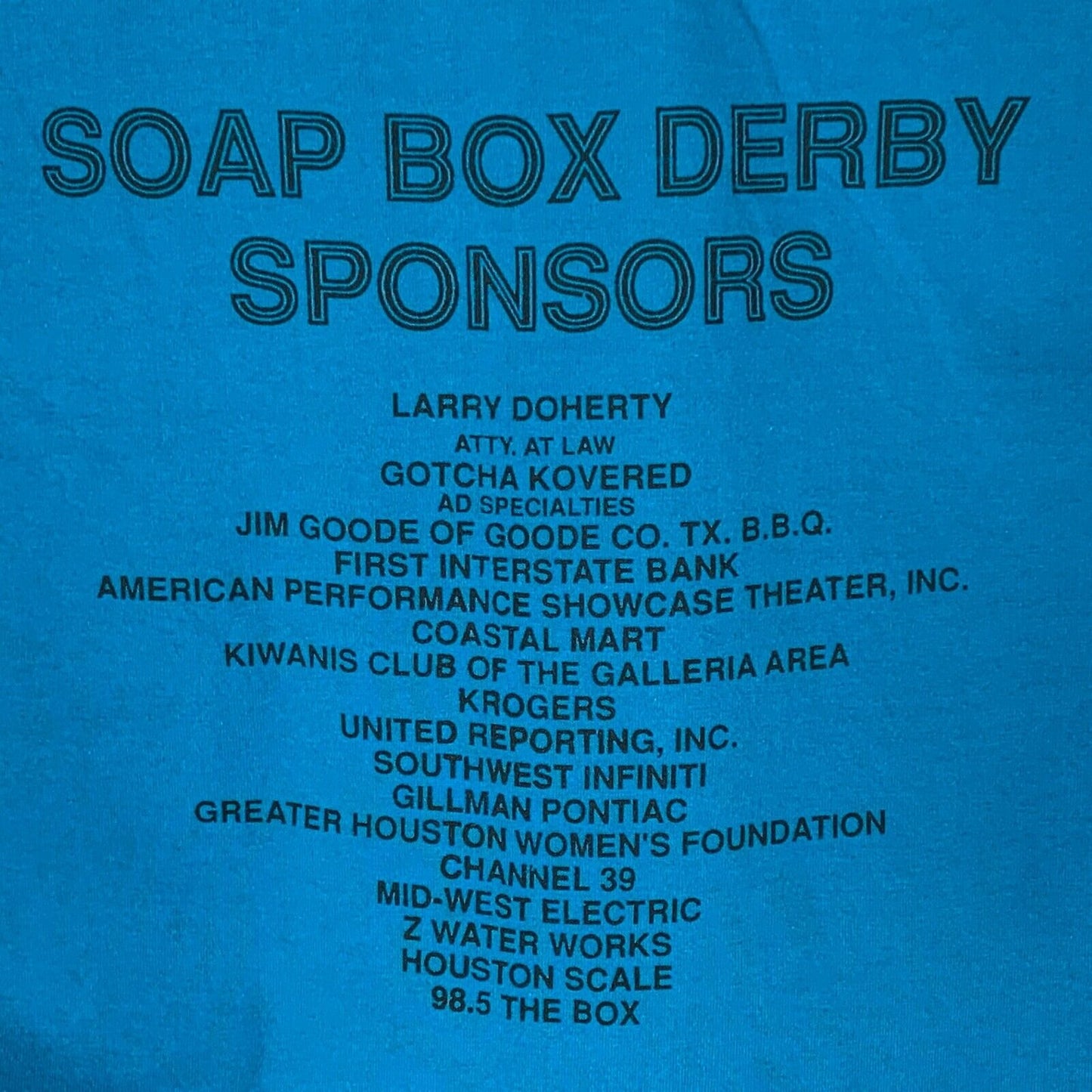 Vintage Soap Box Derby T Shirt Small Houston Texas 90s Made In USA Tee Mens Blue