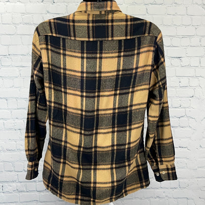 Vintage 90s Kentfield Flannel Button Front Shirt Grunge Plaid Beige M Medium