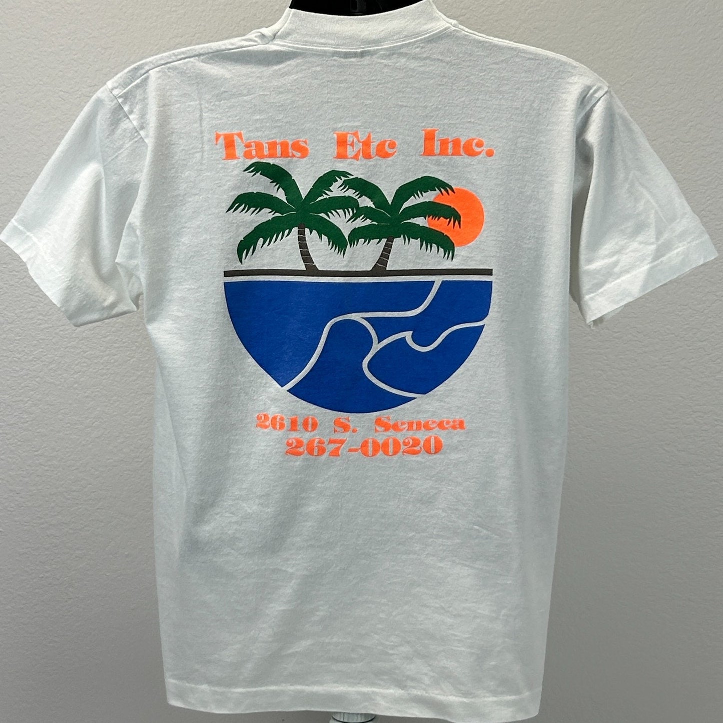 Vintage 90s Tans Etc Inc T Shirt Tanning Made in USA White Graphic Tee L Large