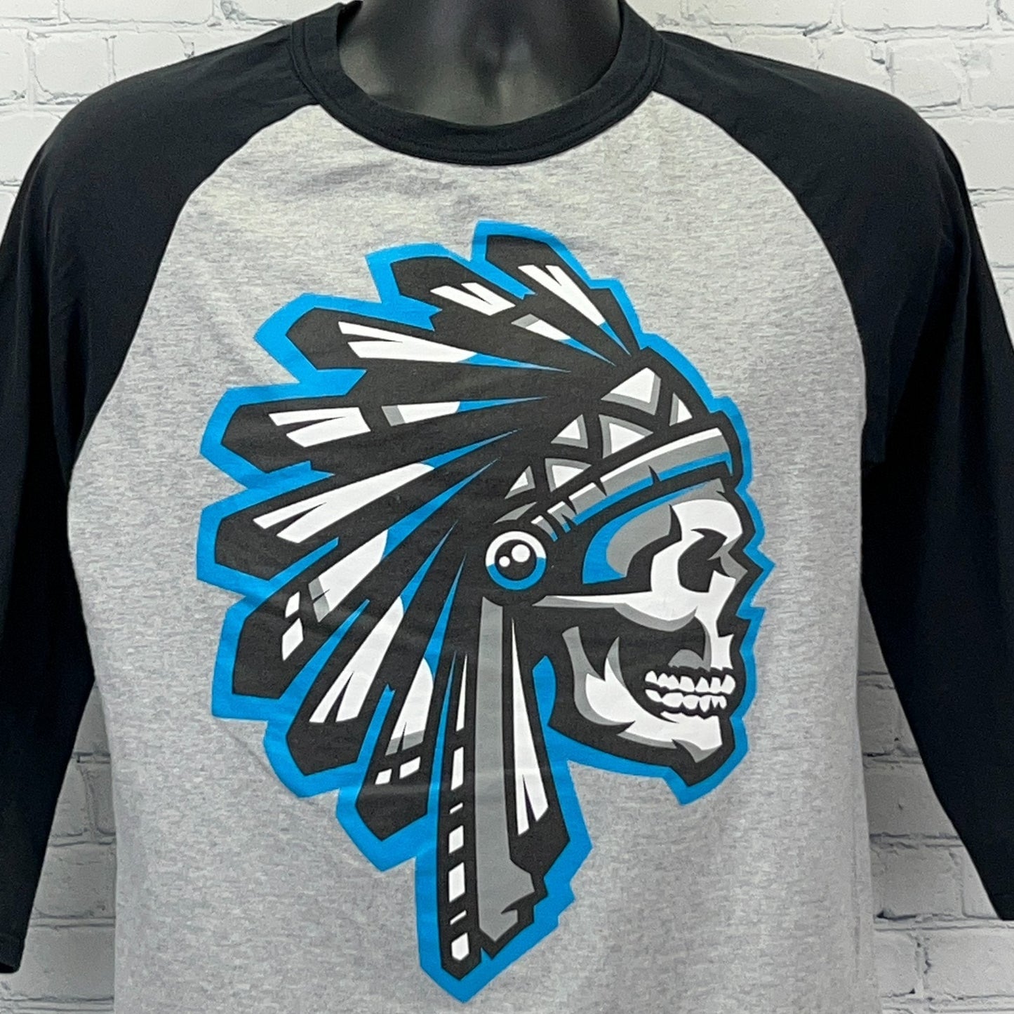 SAVS Native American Indian Raglan T Shirt S Small Gray 3/4 Sleeve Baseball Tee